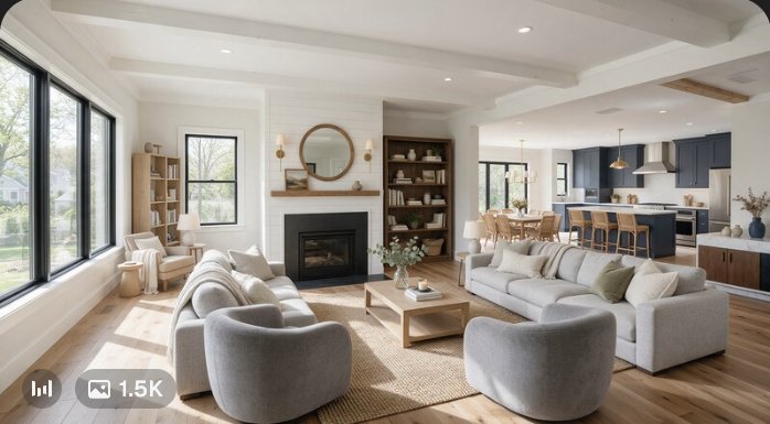 Fully renovated open-concept living room and kitchen by Nassau Roofing and Remodeling